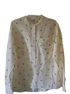 Button-Front Shirt with Brown Micro Print Cotton Silk Blend